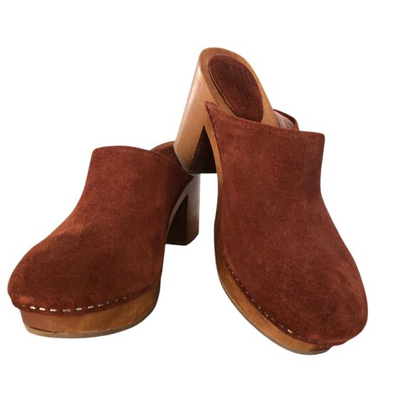 Charlotte Stone Shoes - Charlotte Stone Heeled Wooden Truffle Brown Suede Marlo Size 8.5 Boho Clogs $234
